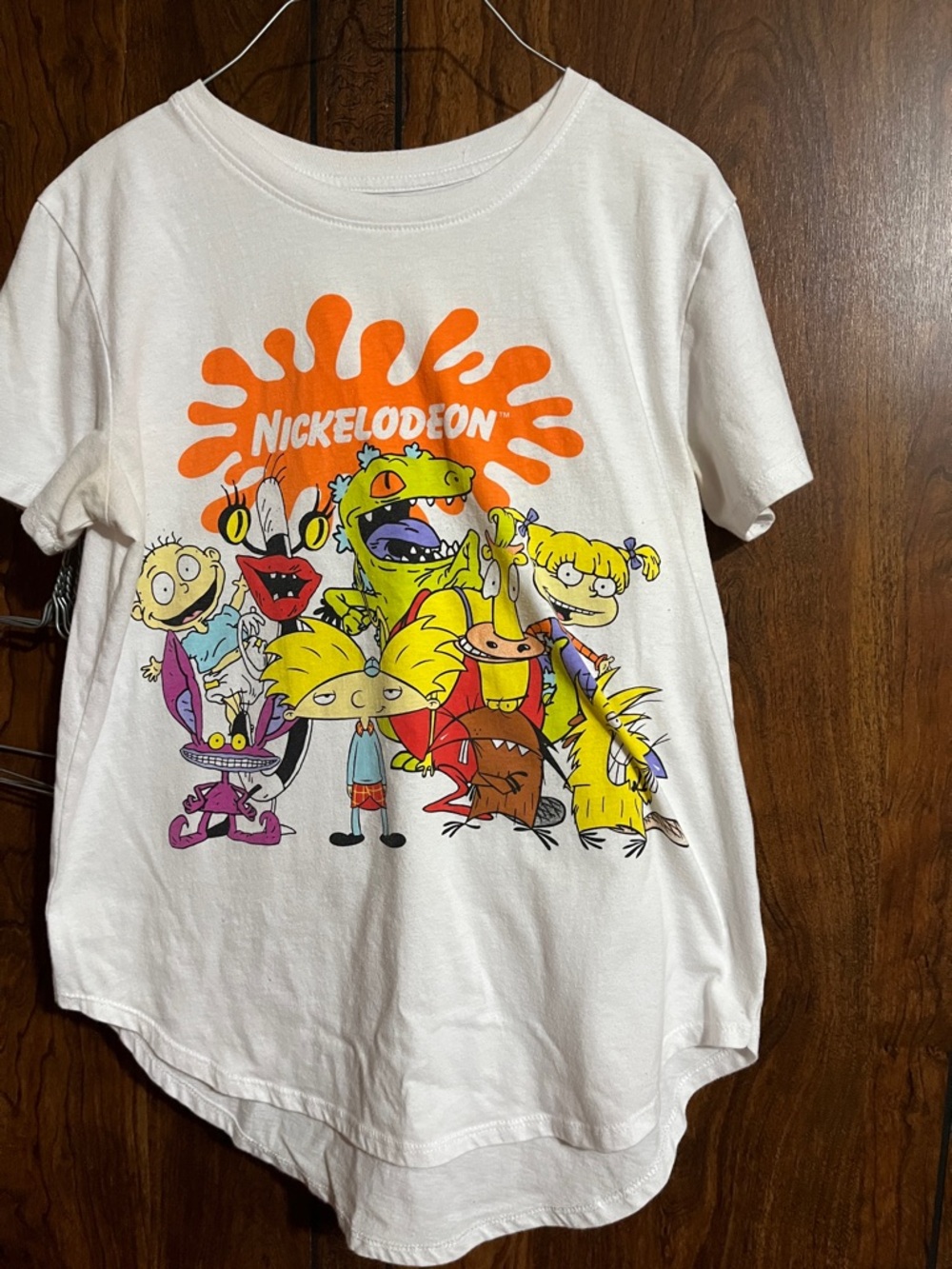 Nickelodeon White Tee with Colorful 90s Cartoon Characters vintage